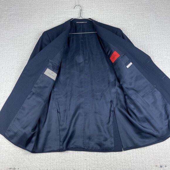 Canali Italy Blazer 40R Plaid Navy Blue Wool Sport Coat Jacket Henri Vezina - Picture 8 of 16